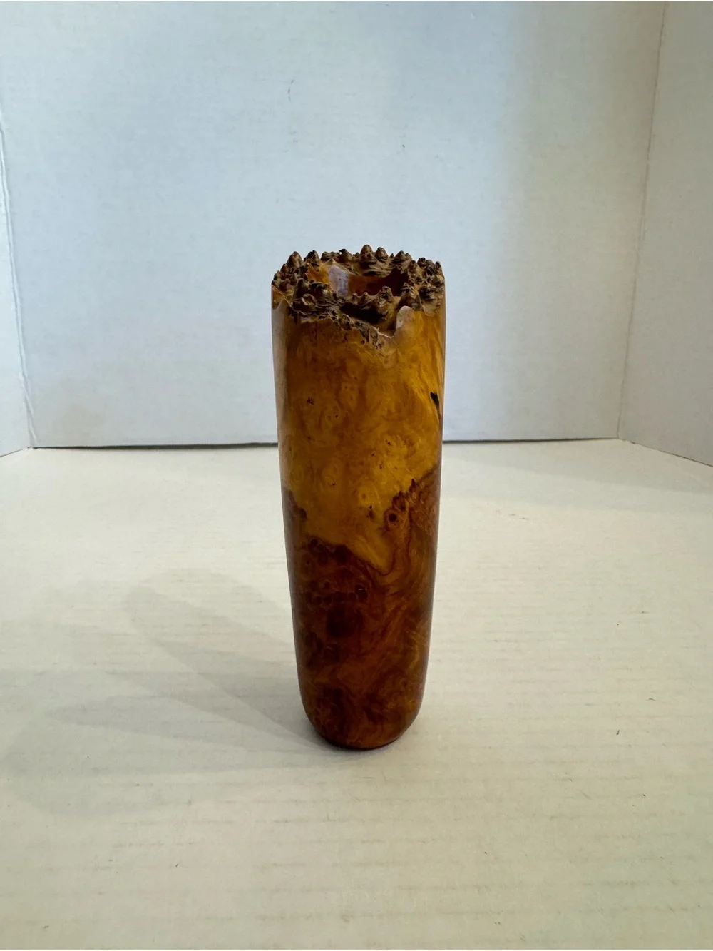 Amboyna Burl Wood Vase Natural Edge Flower Vase Artisan Crafted Sculpture Decor